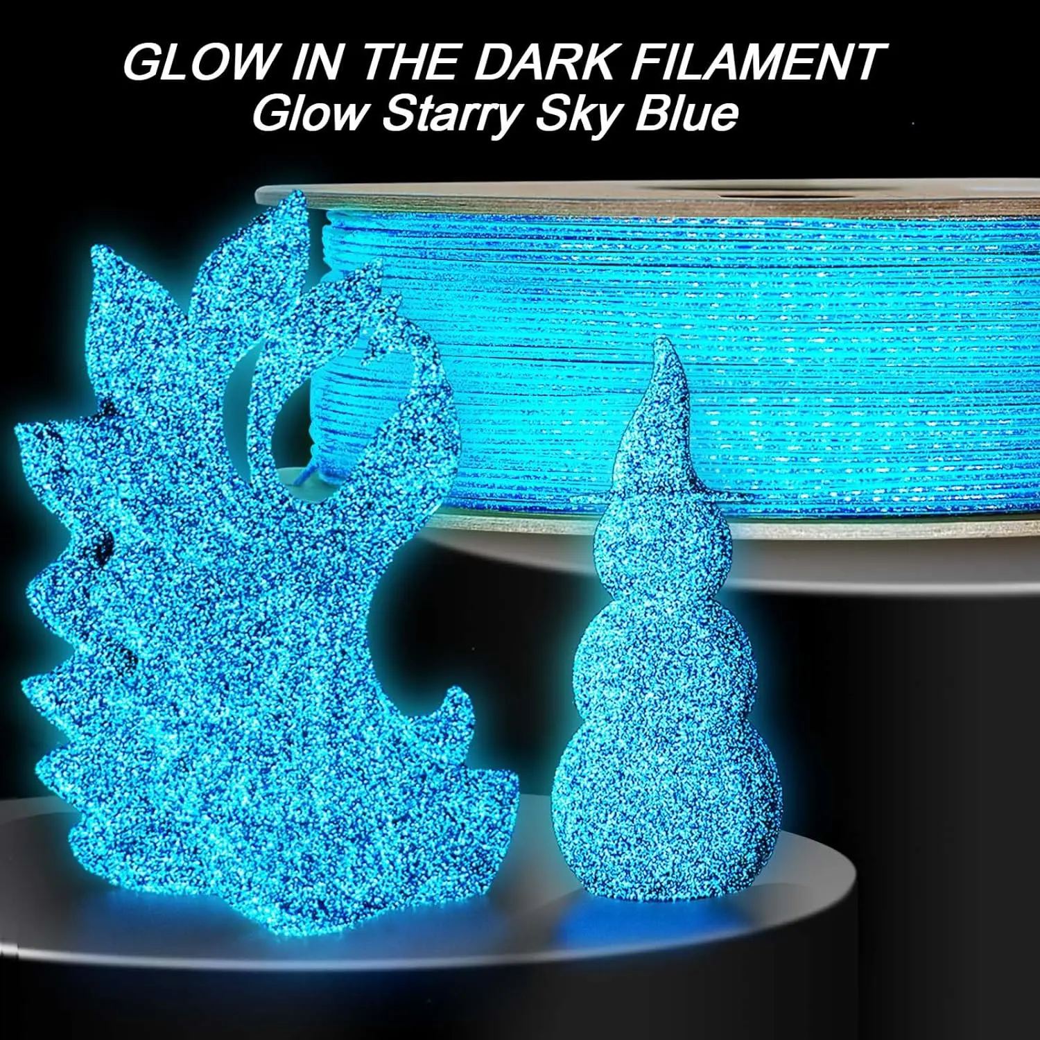 Glow in The Dark PLA Filament 1.75mm, 3D Printer Filament Black Filament with Glow in The Dark Blue Starry Sky 250g/8.8oz