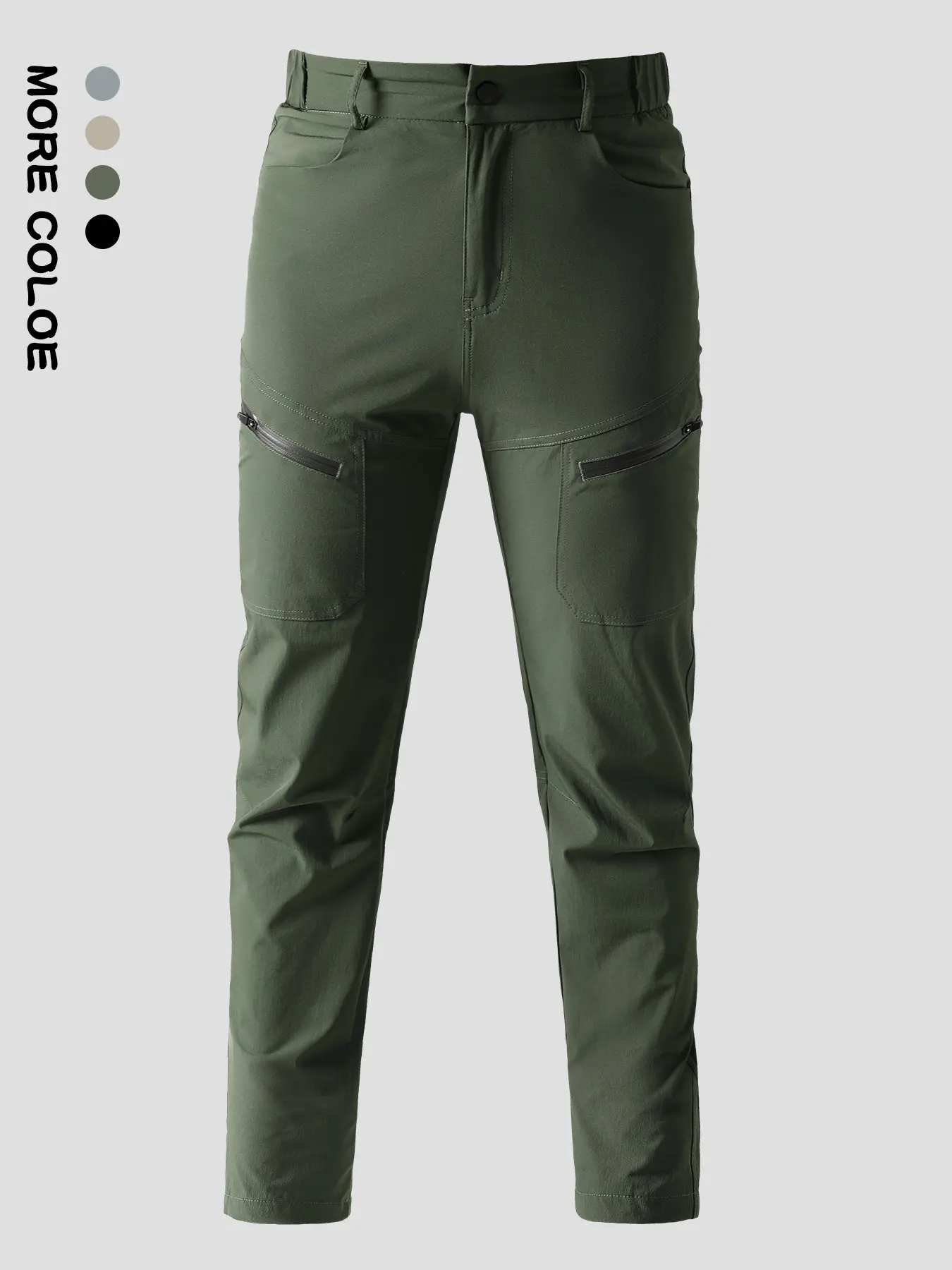 Men's Lightweight Outdoor Sport Pants, Slim Fit Plain Long Trousers with Zip Pockets, Hiking Camping Fishing Gear