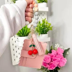 Wallet with Beaded Wristlet Keychain