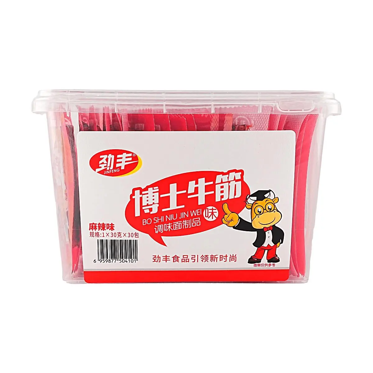 JINFENG Spicy Beef Tendon Snacks - 30 Bags Bulk Pack, Classic Childhood Flavor, Authentic Mala Taste, 30g Each