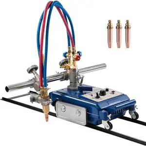 VEVOR Track Torch Burner, 2"-30"/Min Straight Line Gas Cutting Machine for 0.2"-4" Thick Pipe, with 12-inch Track & 3 Tips, Automatic Flame Cutting Machine, Pipe Beveler Beveling Tool, 110V CG1-30