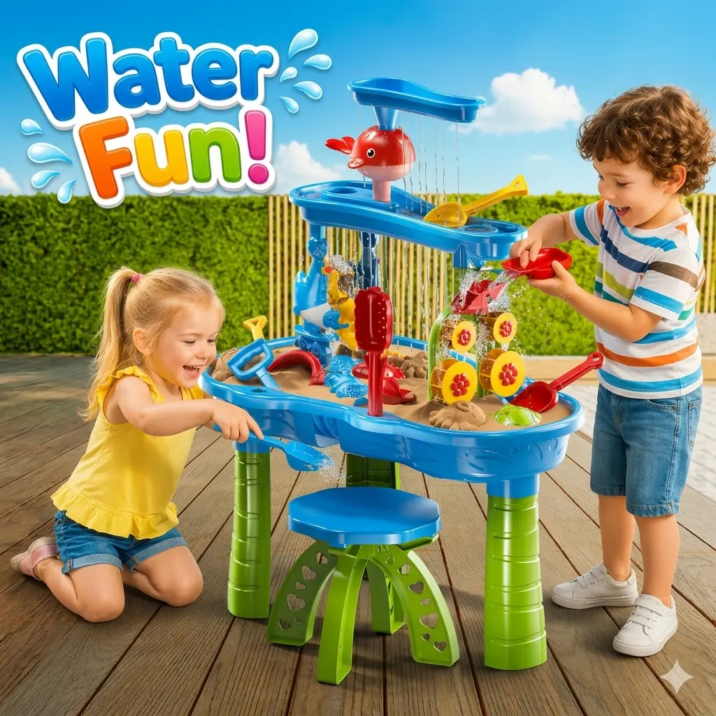3-Tier Sand and Water Table Kids Outdoor Play Set - Outdoor Play for Summer Beach & Backyard, Toddler Toy, Christmas/Birthday Gift, Outdoor Play Sets