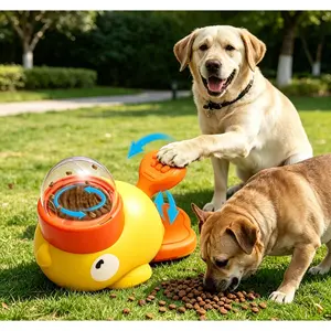 Duck Pet Food Puzzle Feeder, Press Type Interactive Treat Dispenser, Durable Plastic Slow Eating Bowl, 3 Adjustable Lids for Small Medium Dog Cat Daily Use