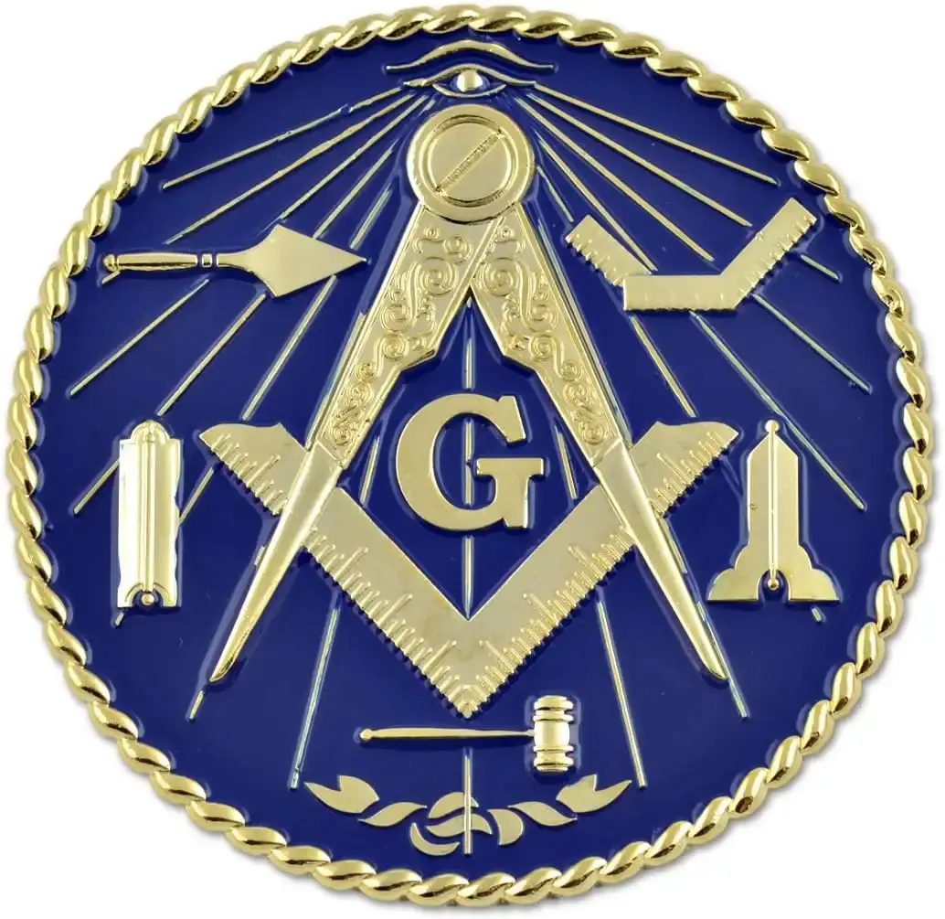 Masonic Auto Emblem - 3in Round Car Sticker for Masons, Blue & Gold Working Tools Design, Peel-Off Strong-Adhesion Decor for Auto Glass, 3 In, Auto Decor