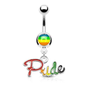 Pride Belly Ring - Rainbow-Colored Gems on Hypoallergenic Surgical Steel 14 Gauge Bar 10mm Length Perfect for Self-Expression