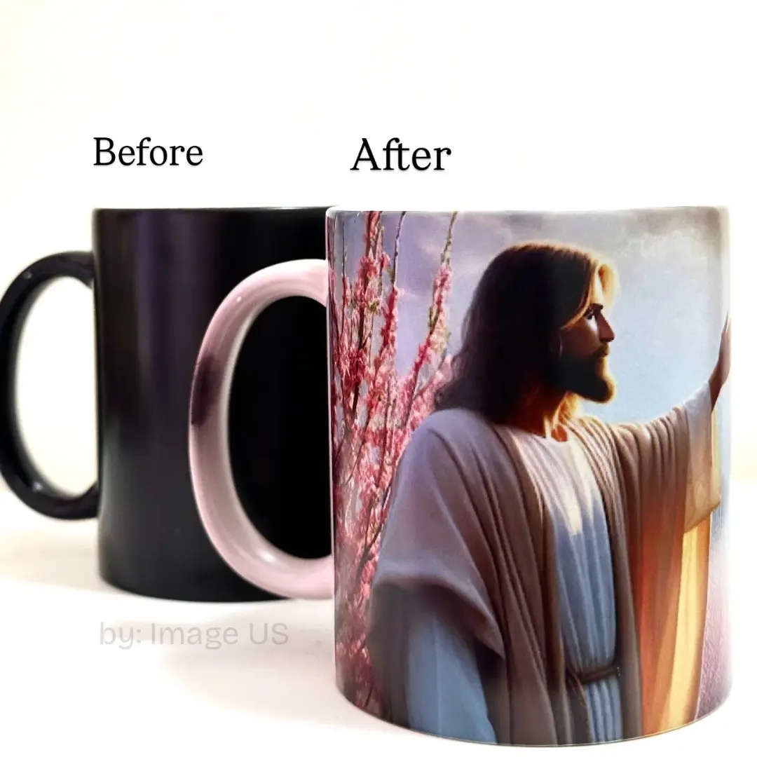 Jesus Heat Color Changing Mug 11 oz Ceramic Before & After Transformation Drinkware Reusable Washable