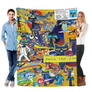 Pete the Cat Blanket for Kids Cartoon Character Fleece Throw Soft All Seasons Baby Toddler Gift Machine Washable 50x60 Inches for Bed Car Travel