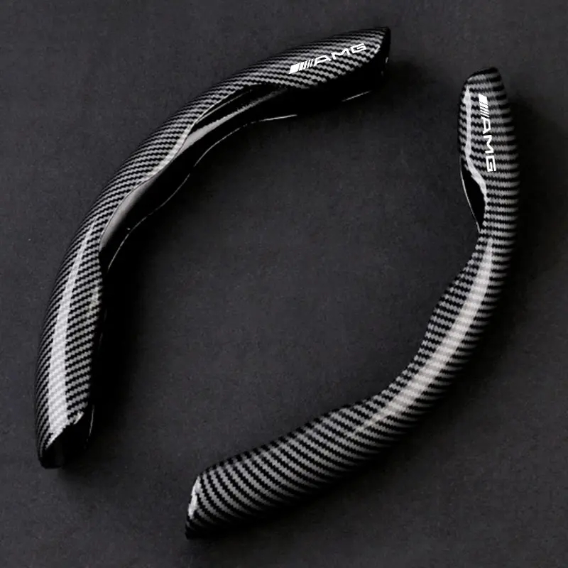 2pcs Carbon fiber Car Steering Wheel Cover Anti-slip Protection Cushion For Mercedes Benz AMG A C E S Class W201 W210 W108 W204 W205 W203 W222 W212 Car Accessories