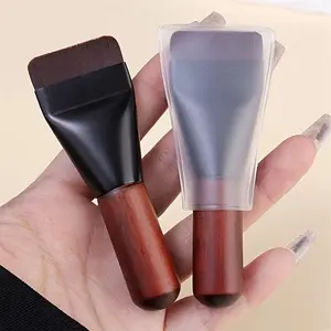 Flat Ultra Thin Foundation Brush, Short Handle Portable Makeup Spatula, Soft Dense Bristles, Travel Size, Streak-Free Daily Makeup & Skincare, Cosmetic Brush
