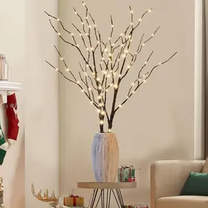Lighted Christmas Tree Branches, 30IN 100LED Artificial Brown Twig Branch with Warm White Lights, Timer &  Operated,  for Indoor Outdoor Holiday Xmas Office Bedroom Party Decorations