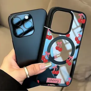 Red Cherry Magnetic Case for iPhone 17 Pro Max Air 16 16e 15 14 Plus 13 12 11 X XS MagSafe Acrylic Scratch-resistant skin-friendly feel Smartphone Cover Valentine's Day Gift 2D printing