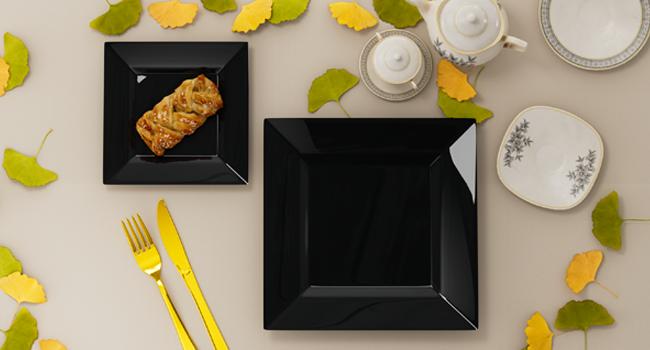 60 Pack Disposable Square Plastic Plates - Heavy Duty Dinner (9.5") & Dessert (6.5") Plates - Fancy for Wedding, Holiday, Birthday