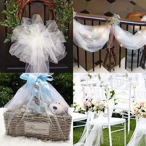 1pc 196.85 inch/393.7 inch Sheer Tulle Rolls for Weddings, Crystal Organza Fabric, Gauze for Wedding Decorations, White Gauze for Bamboo Chairs, DIY Sewing Mesh for Wedding Decor, Wedding Garland, Wedding Decorations