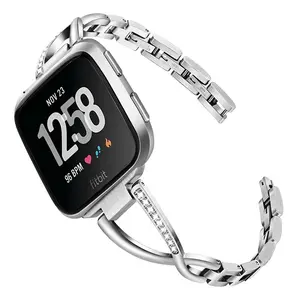 Wearlizer Metal Band Compatible with Fitbit Versa 3/Sense Bands for Women, Dressy Stainless Steel Bling Rhinestone Link Bracelet Wristband Replacement Strap