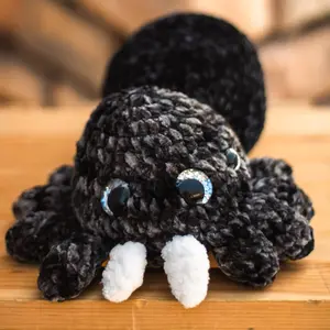 Crocheted Handmade Black and Gray Spider Plush Stuffed Animal