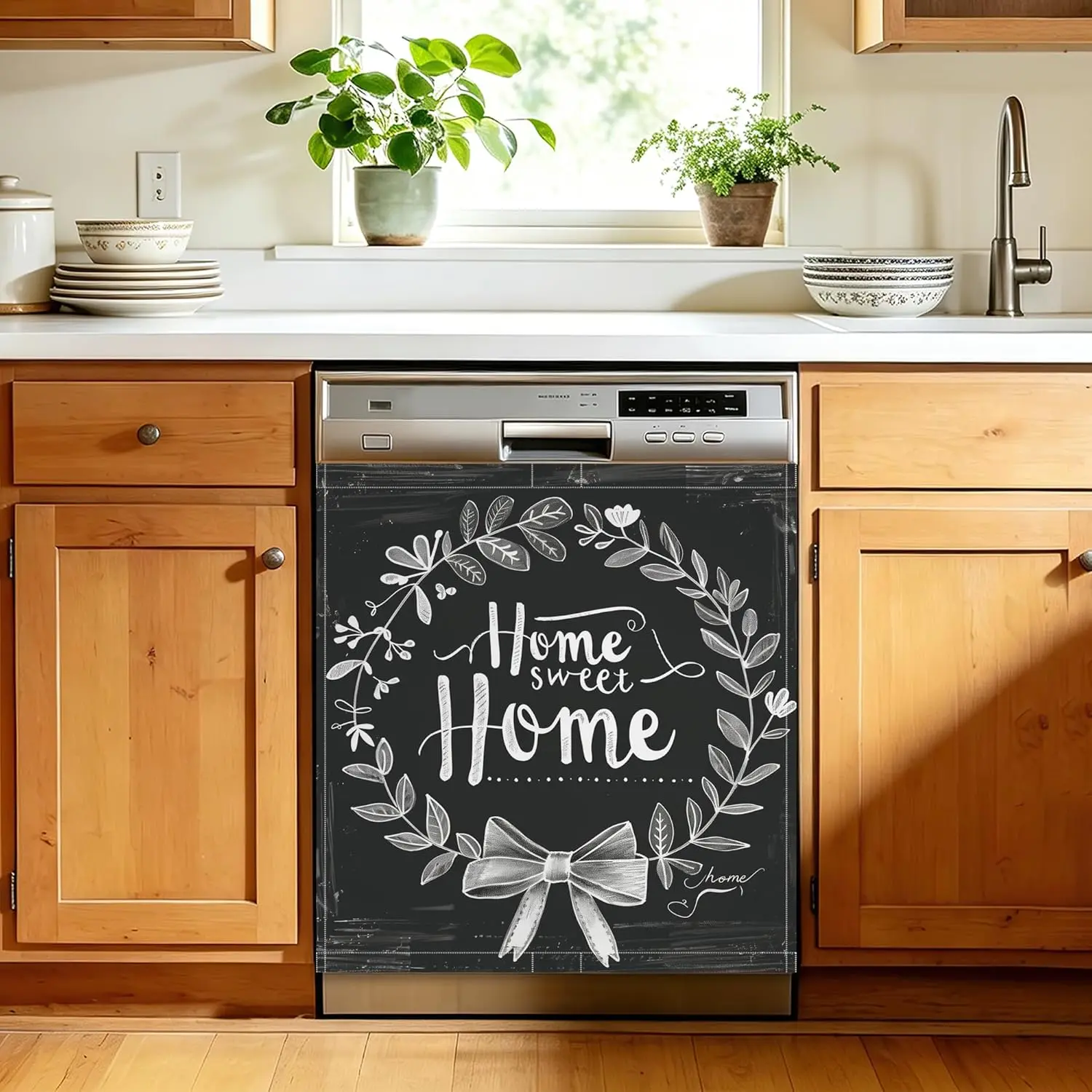 Home Sweet Home Dishwasher Sticker Cover, 23 x 26 Inch Magnetic Appliance Panel for Dishwasher, Reusable Waterproof Kitchen Decor for Refrigerator Door