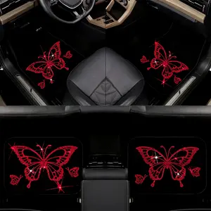 4 Pcs Cute Butterfly Rhinestone Car Floor Mat Set, Sparkling Car Interior Mats for Front & Rear Seats, Stylish Car Decor Accessories, Car Interior Accessories Girls, Shiny Crystal Floor Protectors Fit SUVs, Sedans, Trucks - Universal Crystal Car Decor