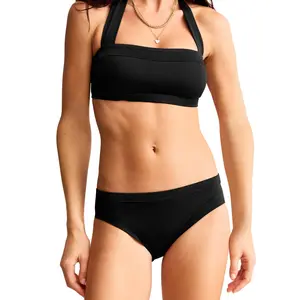 SwimWeek Women' s Two Pieces Bikini Push Up Crop Top Swimsuits Square Neck Bathing Suits Teens Girls Halter Strap Tie