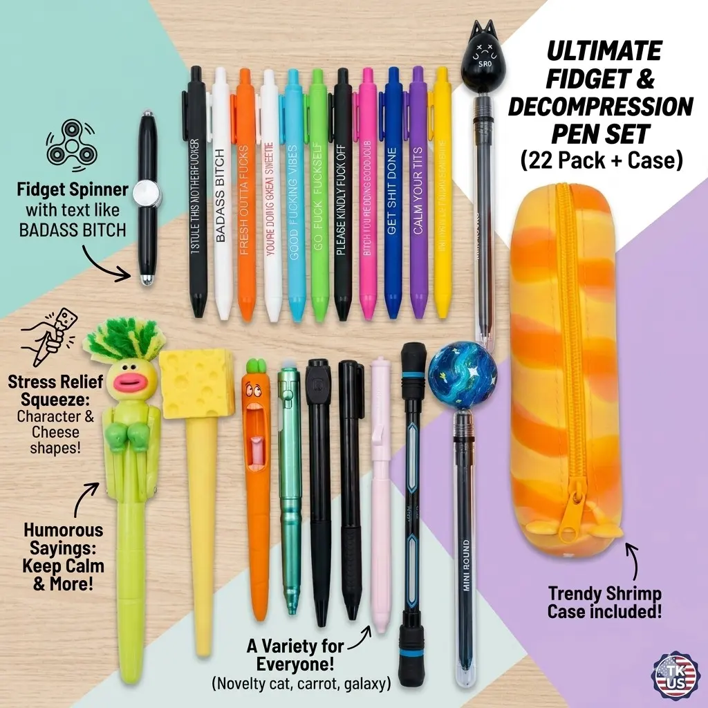23-in-1 Fidget Pen Set: 22 pens + 1  gradient decompression pen bag , Fun Creative Gift for Home Office School Business.students, teachers, nurses and artists, magical pen, gift for husband, friend, colleague, wife stationery gift
