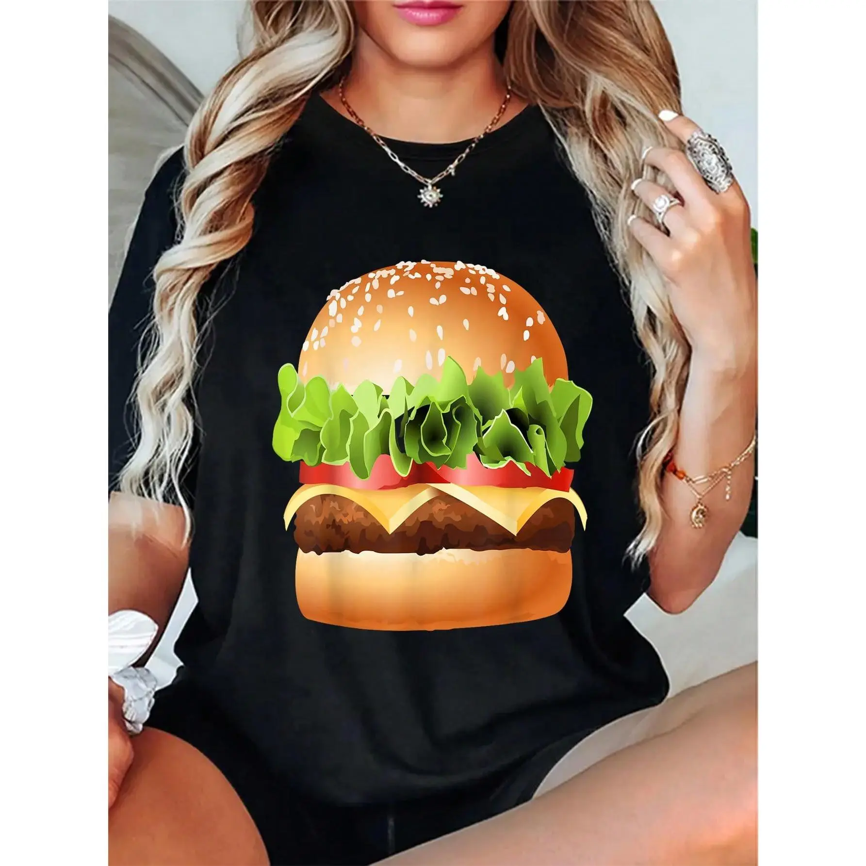 100% Cotton Burger GIANT CHEESEBURGER Shirt Hamburger Bacon Gift T-Shirt