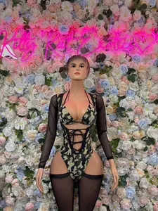 Camo Print Bottlegirl Bodysuit  - One Piece Bartender Outfit