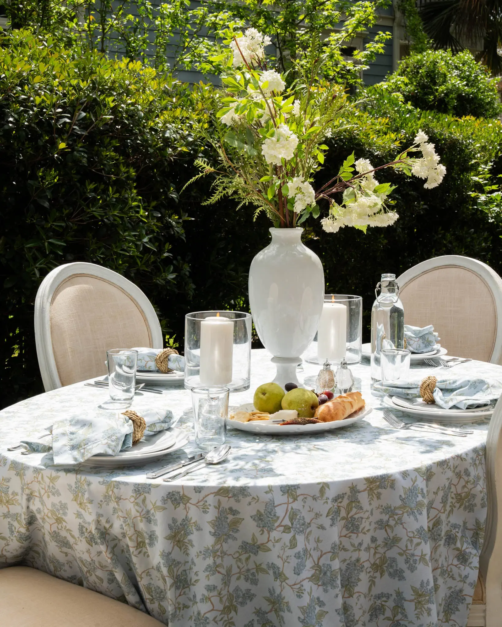 Hyacinth Blue Floral Cotton Tablecloth