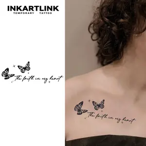 INKARTLINK Tattoo Tech, 2 Sheets Medium Semi Permanent Tattoo, Temporary Tattoos, Last 1-2 Weeks, Waterproof, Realistic Look, No Adhesive, No Reflection (Butterfly Proverb)
