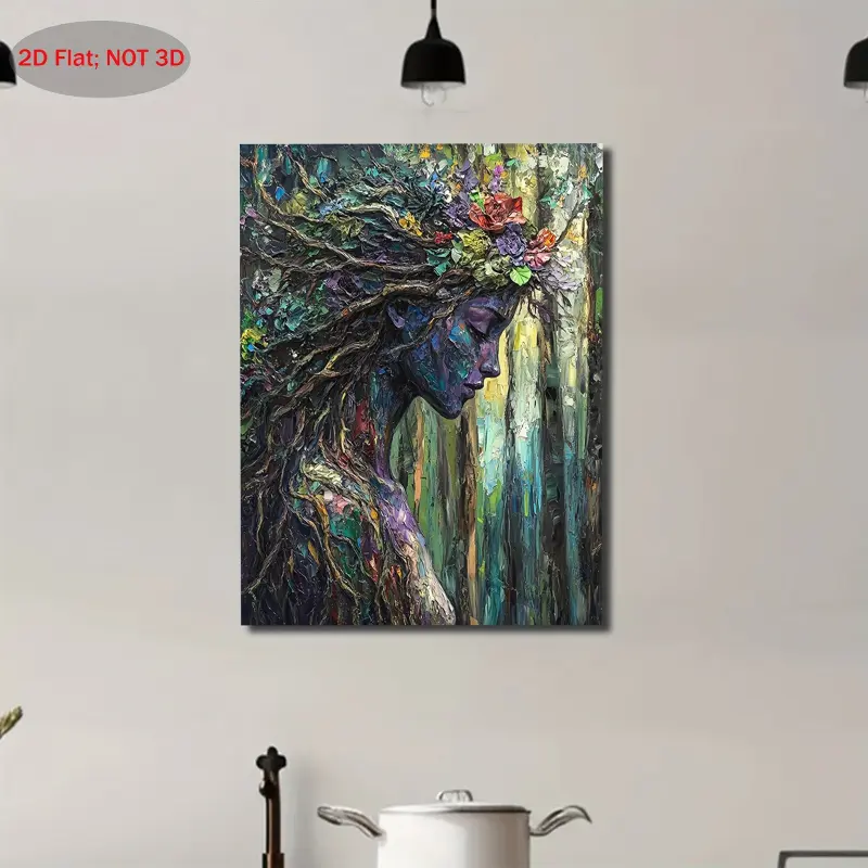 [2D Flat] 1 Piece Gaia Blue Mother Earth Goddess Canvas Print - 2D Flat Texture Spiritual Wall Art, Vibrant Multicolor Nature Inspiration Design, Suitable for Home and Office Decoration