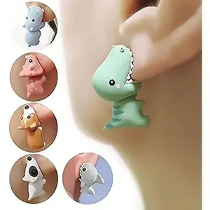 September Laurel Cute Animal Bite Earrings for Women Trendy 3D Clay Earrings Animal Cartoon Biting Ears Stud Earrings Christmas Jewelry Gifts