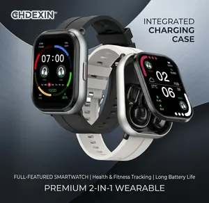 CHDEXIN | D12 Smartwatch with Clip-On Earbuds 2-in-1 Wireless Fitness Tracker Heart Rate Monitor Calls Music Notifications Multi-Sports NFC for Android iOS Perfect Gift