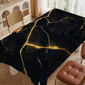 Marble Theme Tablecloth, Gold Luxury Marble Rectangle Tablecloth, Stripe Pattern Design, Spring Summer Decor, High-End Restaurant Decoration