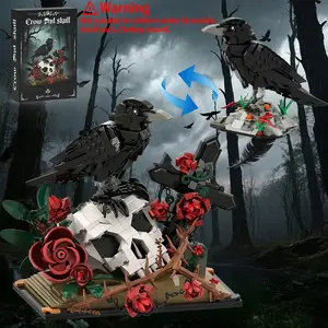 Gothic Raven & Skull Art Building Set, Skull Decor Features Ravens, Skulls, Roses, Crosses, and Books - Holiday or Birthday Gift for Adults，Scary DIY Decoration Block, Perfect for Thrilling Gothic Gifts & Collection