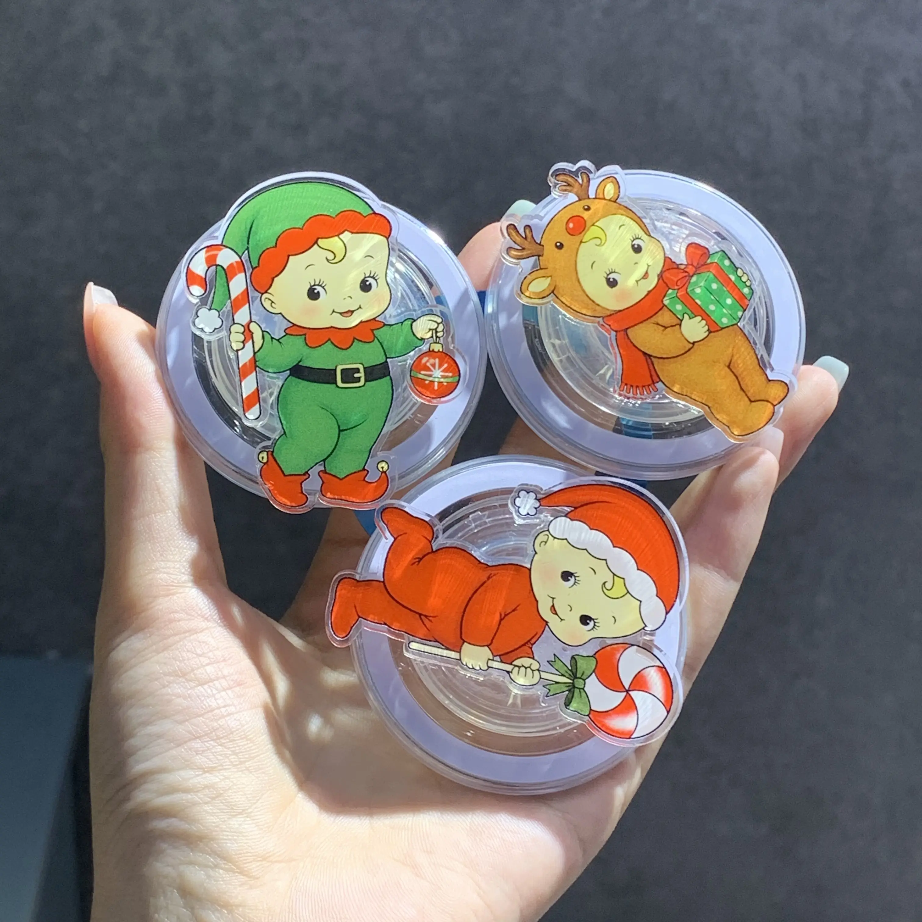 Retro Christmas Baby Kewpii Magnetic Phone Grip Set – Vintage Holiday Phone Holder, Cute Elf Santa Reindeer Acrylic Phone Stand