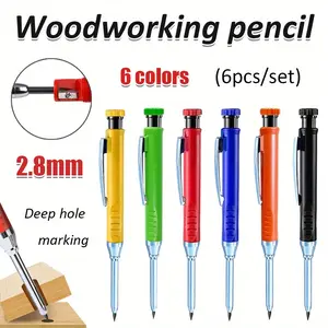 6pcs/set High-quality 2.8mm Deep Hole Marking Metal 6-color Iron Clip Woodworking Pencil, Black Graphite Instead of Lead Core, Suitable for Architects' Engineering Drawing Long Head Marking Tool Supplies (6 Pens)