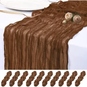 10 Pack Brown Cheesecloth Table Runner 17x108 Inch Semi Sheer Boho Rustic Gauze Table Runners for Wedding Party Birthday Baby Shower Home Décor