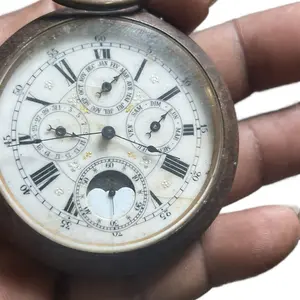 1890 Antique Pocket Watch - Dial with Roman Numerals, Black Dials, Round Case, White Dial, Features Roman Numerals for Time