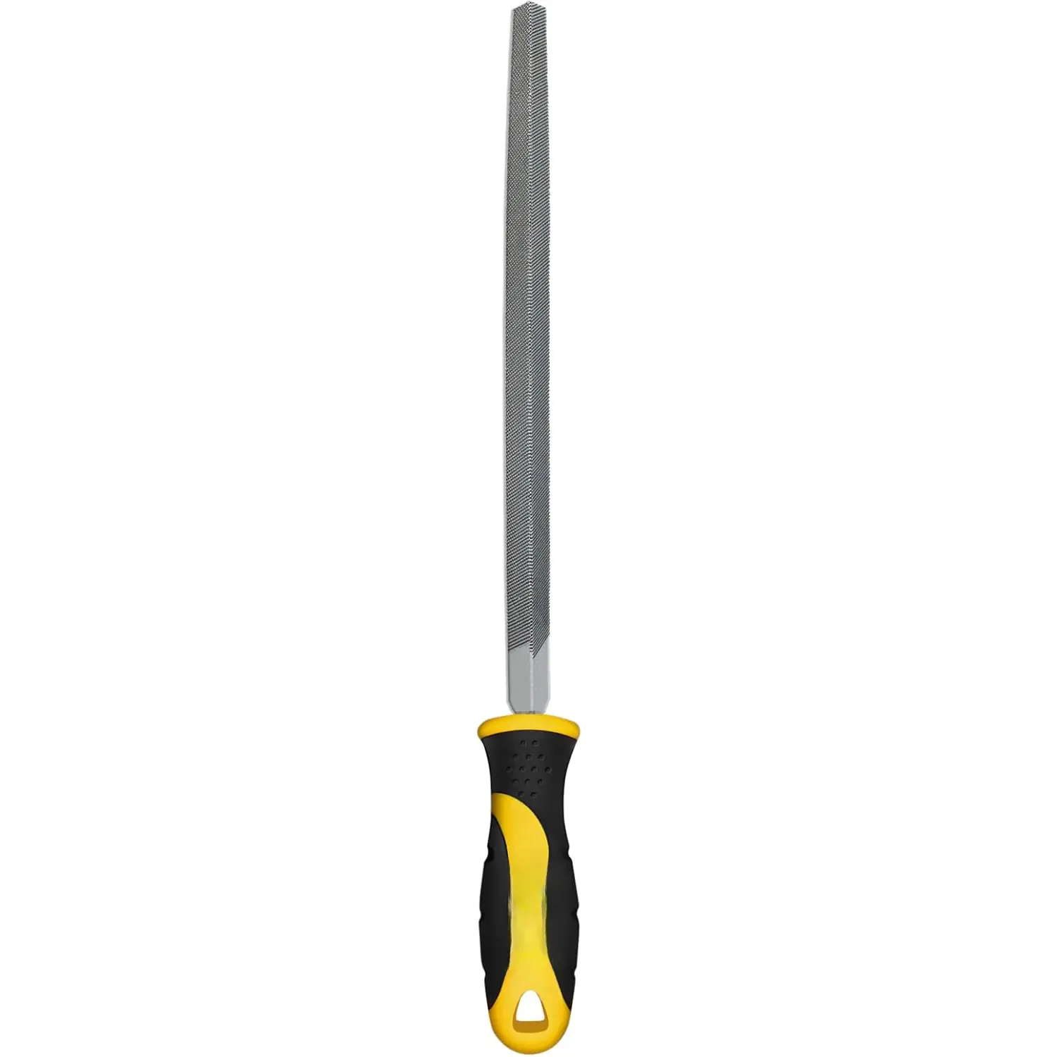 10-in Triangular Carbon Steel Metal File with Handle - Hand Tools, Deeply Quenched & Coated Hardened Steel Tool Sharpener with Light Touch of Machine Oil for Glass, Professionals & DIY Enthusiasts