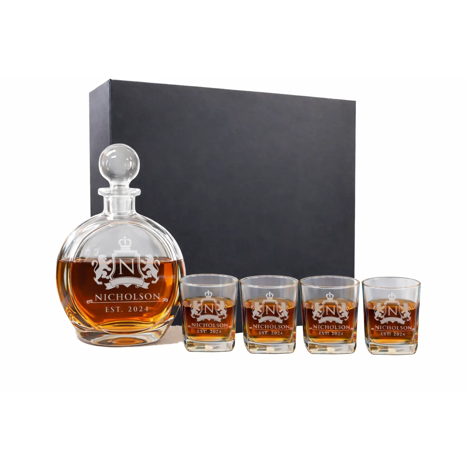Engraved Decanter Set - Round
