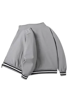 Boys' Long Sleeve Jacket, Striped Stand Collar Design, Zip Pocket Details, Casual Comfortable Fit, Spring & Fall Wear, Daily Outdoor Activities, Casual Comfy Jacket