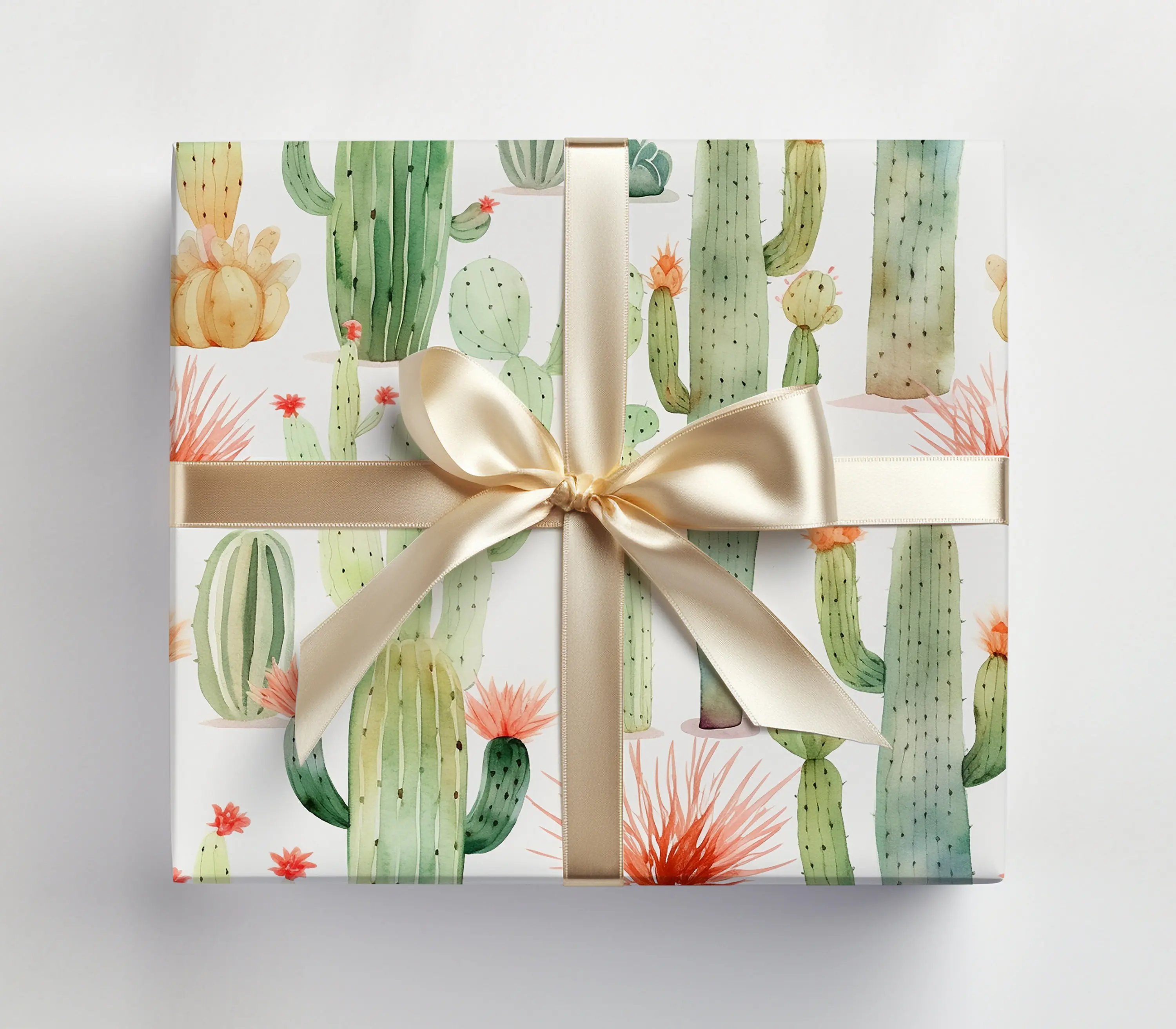 Watercolor Cactus Wrapping Paper Cactus, Cute Cactus Wrapping Paper, Boho Cactus Wrapping Paper Roll, Painted Saguaro Cactus Wrapping Paper
