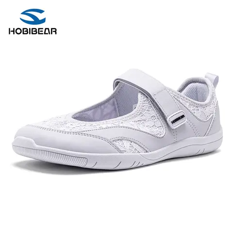 HOBIBEAR Women's Wide Fit Lace-Free Mary Janes Footwear - Round Toe, Minimalist Barefoot Sports Shoes, Roomy Breathable Fast Dressing Slip-On Walking Shoes, Rubber Sole All-Season Casual Ballet Flats