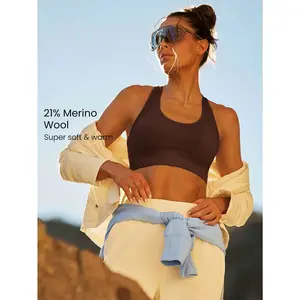 GLOWMODE Second-Skin Wool Seamless Strong Streak Sweat-Wicking Breathable Sports Bra Medium Impact Training Running Workout  Outdoors Daily Active Wear Removable Cups Spring Summer