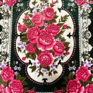 Super soft luxury blanket queen size 1ply floral design green plush