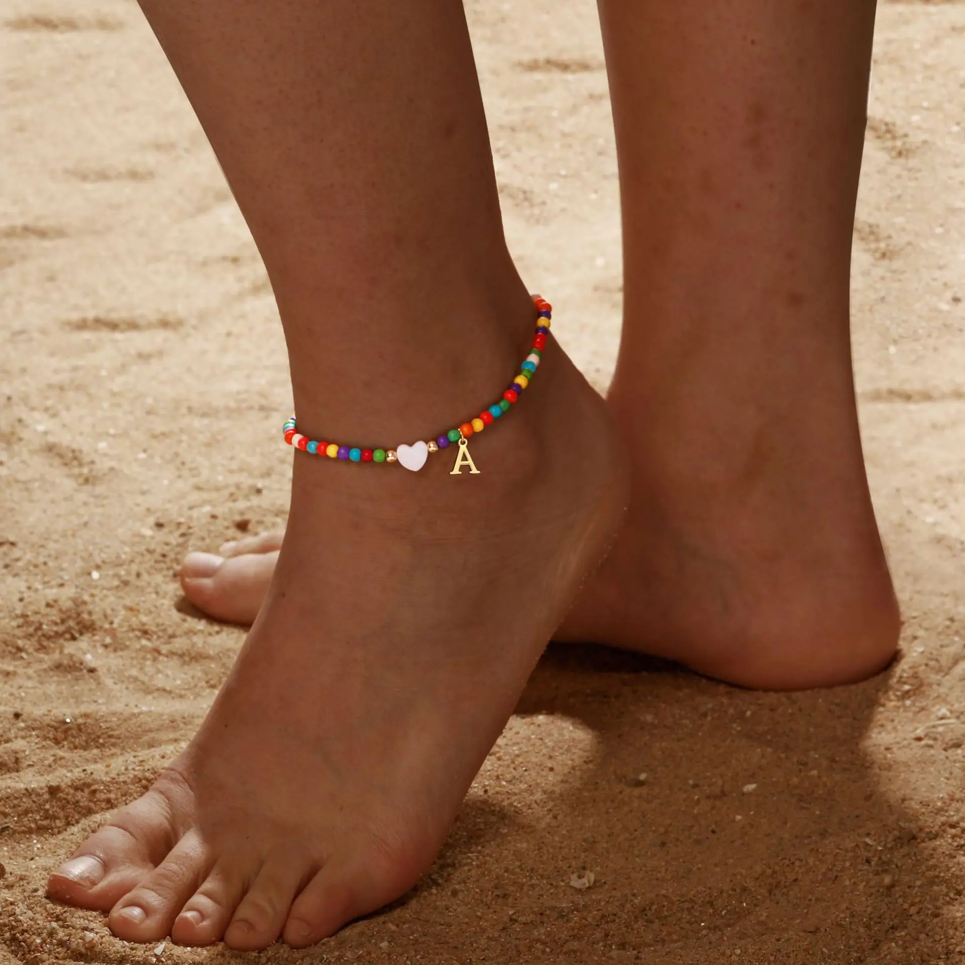 TASISO Clearance Sale 2-Piece Initial Jewelry Set - Hypoallergenic Gold Plated Colorful Beaded Anklets for Women, Pave Zircon Initial Necklaces, Limited Stock Fashion Accessories, Jewelry For Women, Non Tarnish Jewelry