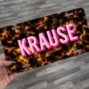 Personalized Custom Name Tortoise License Plate, Pink Aesthetic Vanity Plate, Leopard Tortoiseshell Car Tag, Girly Car Decor, Custom Plate