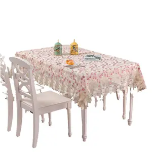 Nordic Light Luxury Tablecloth with Lace Hollow Embroidery Home Dining Table Coffee Table High End Tablecloth Polyester Plant Flower Pattern