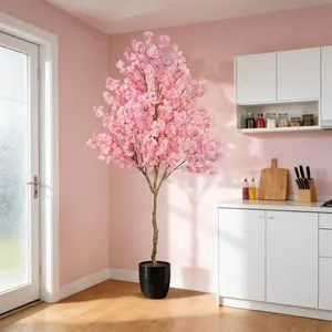 6FT 7FT 8FT Faux Cherry Blossom Tree in Pot – UV Resistant Silk Artificial Tree with Adjustable Branches, for Indoor/Outdoor Use, Office, Garden, Event & Home Decor