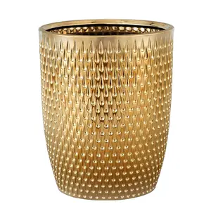Modern Golden Small Trash Can Wastebasket, Garbage Container Bin for Bathrooms,  Rooms, Kitchens, Home Offices - Durable Ceramics - Round