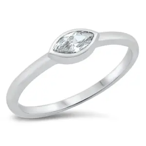 Sideways CZ Crystal Marquise Ring - 925 Sterling Silver