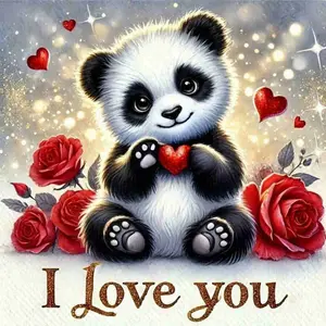 Cute Panda with Red Roses "I Love You" 5D Full Drill Diamond Painting Kit Adorable Design with Shimmering Heart and Sparkle Accents Romantic Wildlife Art Style DIY Art For Home Wall Decor Ideal Gift For Valentine's Day & Craft Enthusiasts Handmade Gifts